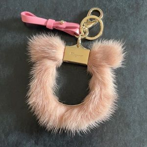New Salvatore Ferragamo pink&gold furry keychain